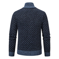 Thickened Plaid Print Jacket Cardigan Fashion Slim Fit Zipper Stand Collar Sweater Winter Men's Casual Long Sleeve Knitted Top Clothing