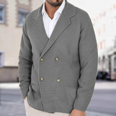 Cardigan Lapel Sweater Coat For Men Fall Winter Slim Double Breasted Sweaters Business Casual Style Lightweight Tops
