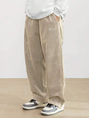 Men's Drawstring Trousers Casual Loose-fitting Pockets Straight Pants Sports Clothing