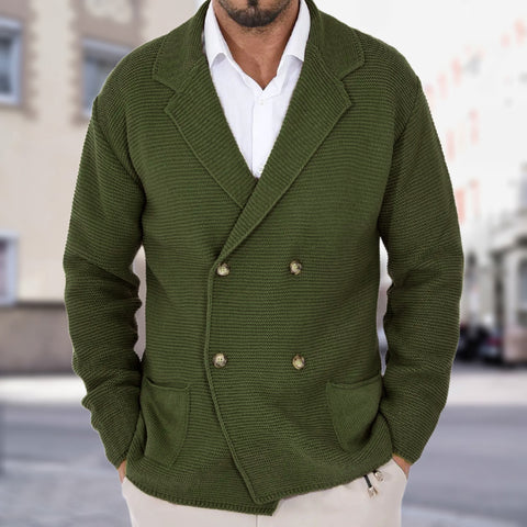 Cardigan Lapel Sweater Coat For Men Fall Winter Slim Double Breasted Sweaters Business Casual Style Lightweight Tops