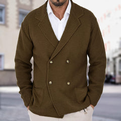 Cardigan Lapel Sweater Coat For Men Fall Winter Slim Double Breasted Sweaters Business Casual Style Lightweight Tops