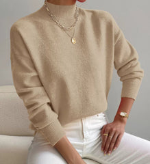 Women's Pullover Sweater Casual Solid Color Mid-high Neck Long-sleeved Knitted Tops Clothing